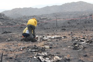  Investigators inspect the location where the Granite Mountain Hotshots were entrapped by flames three days earlier.