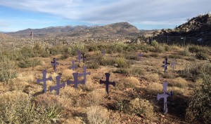 Crosses mark the spots where Granite Mountain Hotshots died on June 30, 2013.